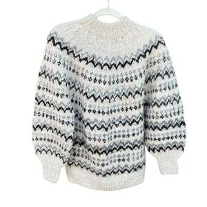 Vintage 100% Alpaca Fair Isle Mock Neck Woven Sweater Latin Specialties M/L READ